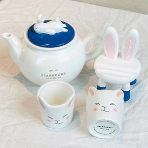 Starbucks tumblers 2023 China Cute rabbit blue and white teapot set