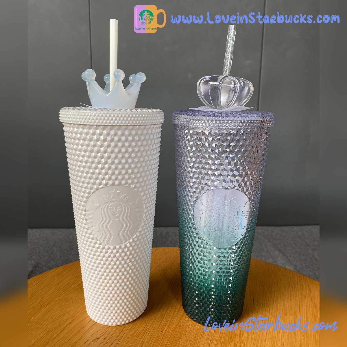 Starbucks tumblers Taiwan white and ice crown cold straw cup 24oz