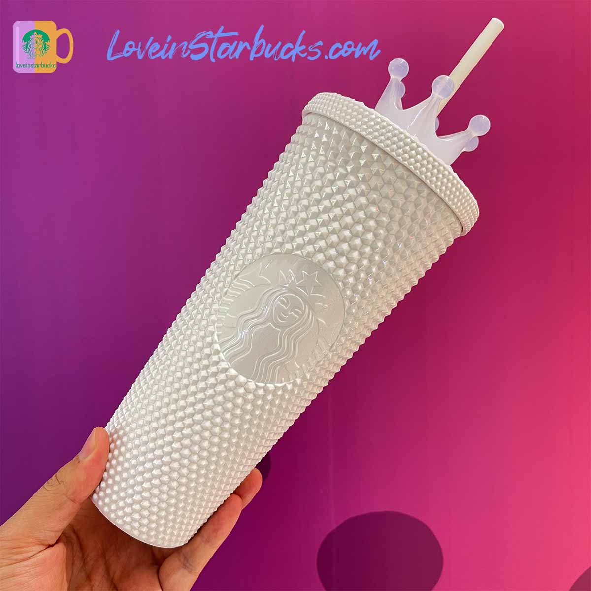 Starbucks tumblers Taiwan Shinning white crown studded cold straw cup