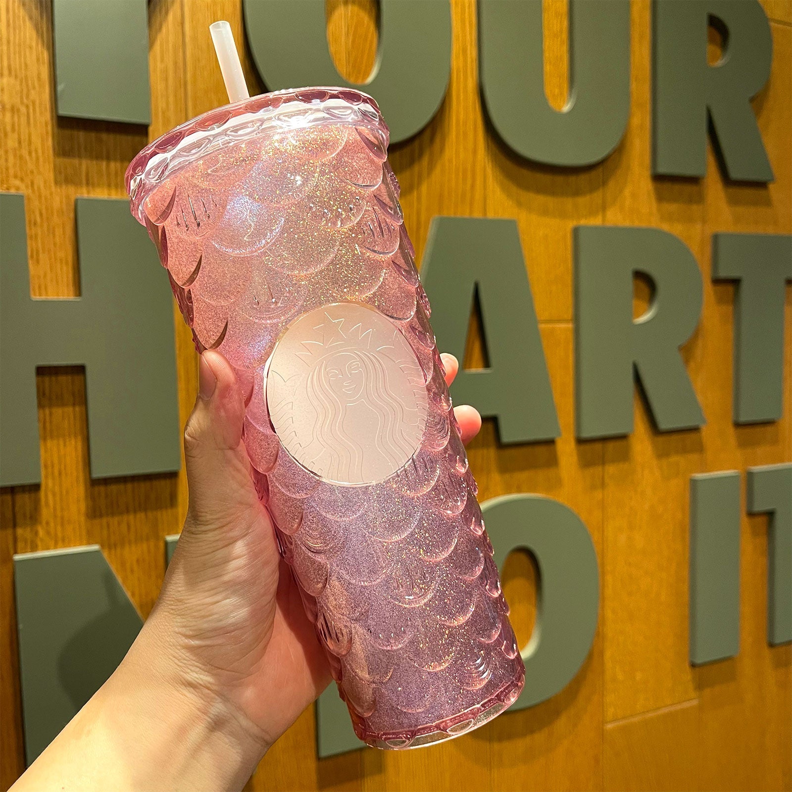 promotion Starbucks China 2022 anniversary gradient pink fish scale straw cold cup 24oz - loveinstarbucks