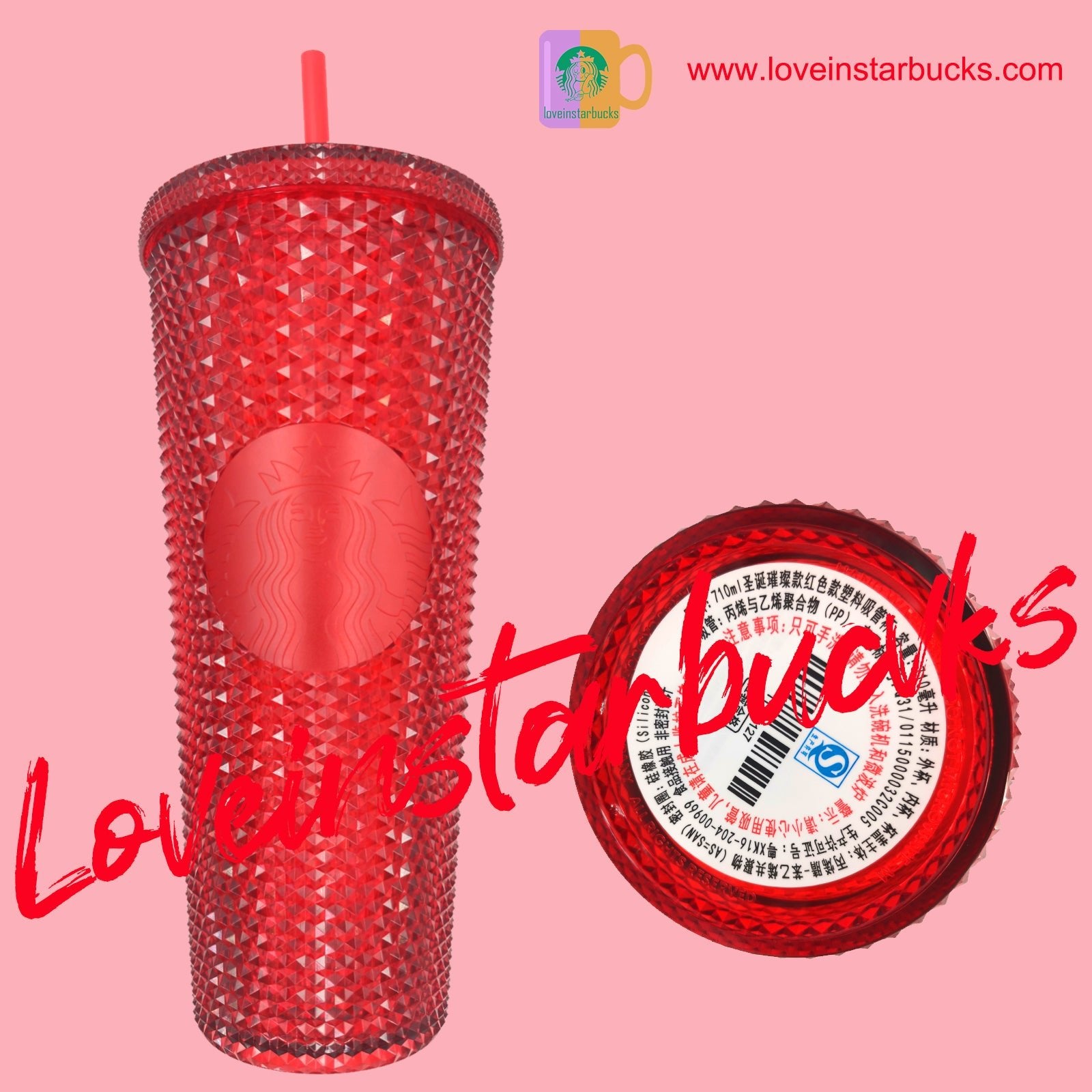 promotion Starbucks China Red Bling Studded Tumbler 24oz cold cup - loveinstarbucks