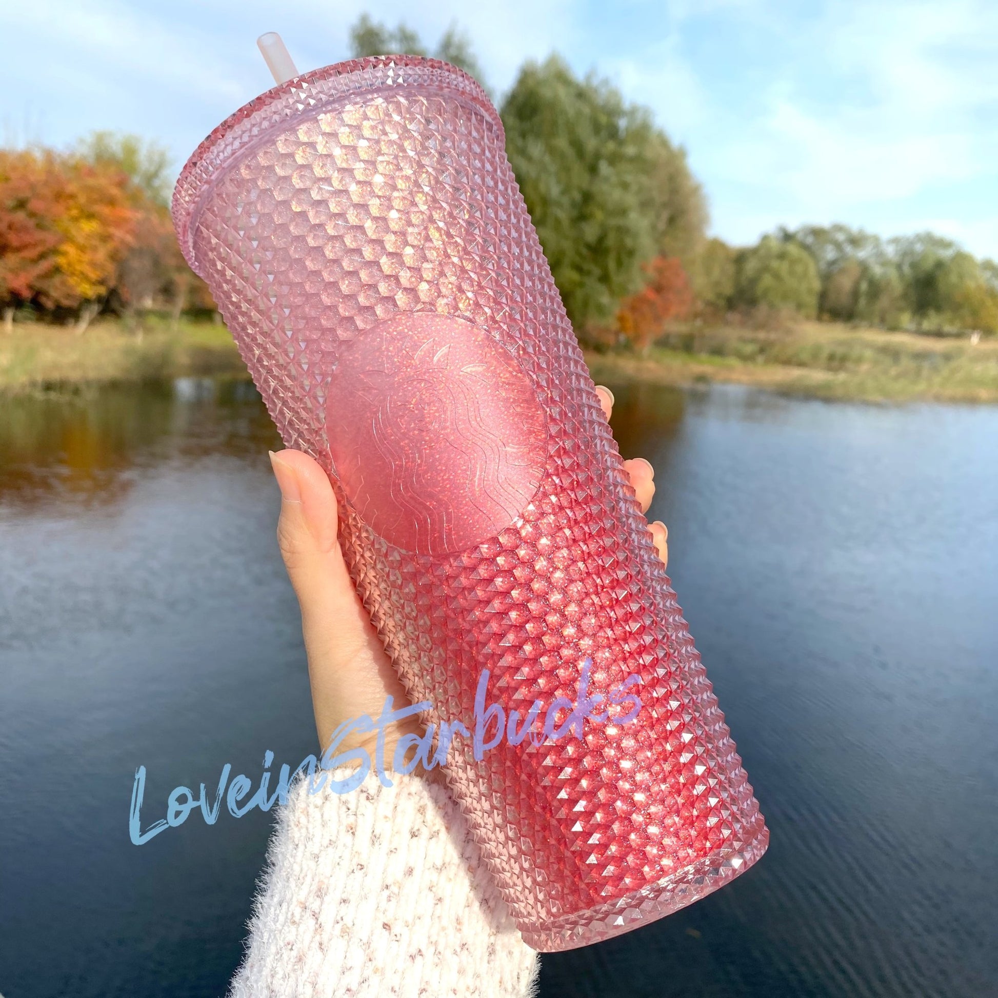 Promotion Starbucks Studded Straw Cup Gradient Pink Tumbler 24oz cup - loveinstarbucks