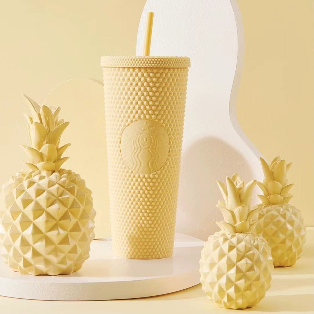 Starbucks 2021 China Butter Yellow Matte Studded 24oz Cup straw cold cup - loveinstarbucks