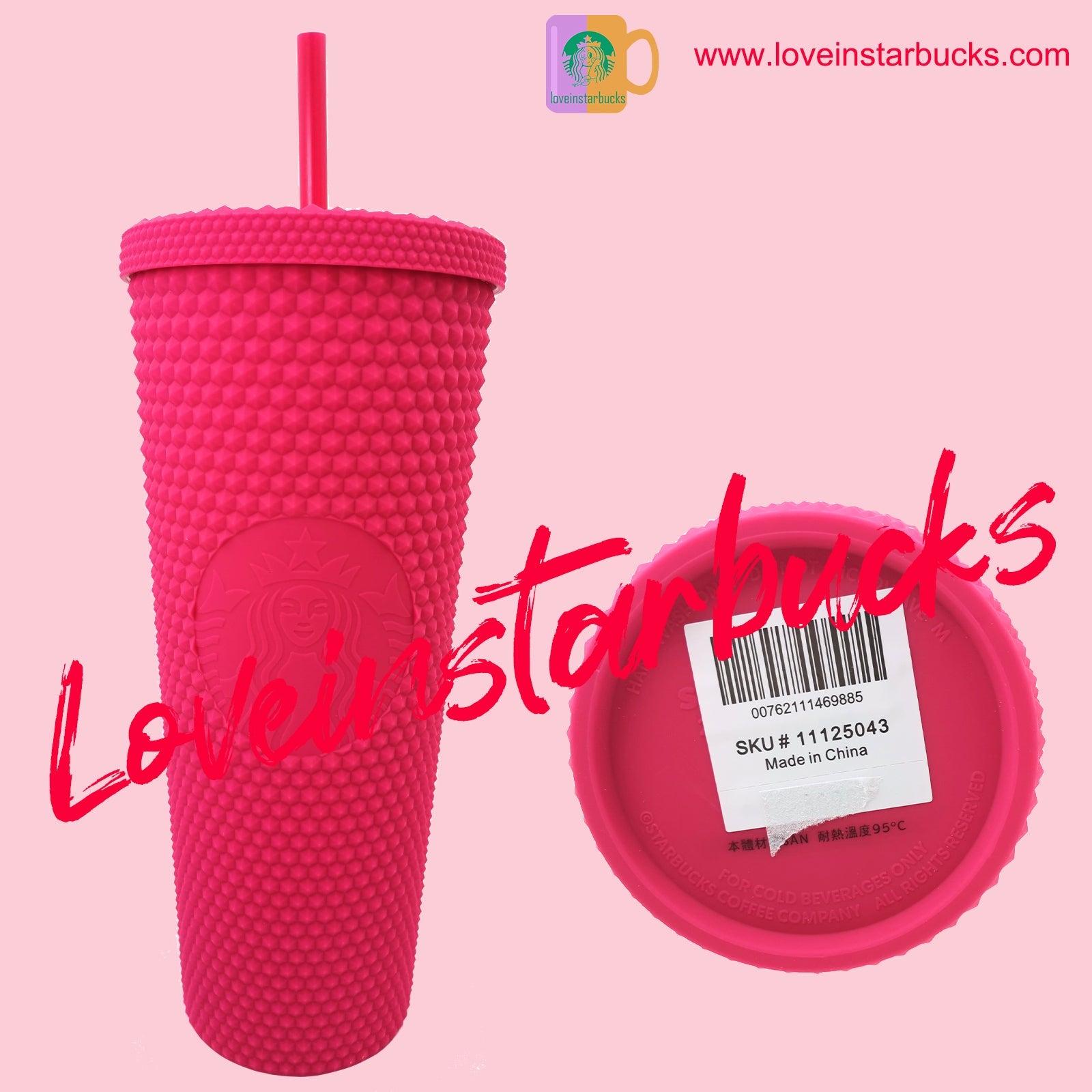 Starbucks 2021 Taiwan Tumbler Ruby Pink Matte Diamond Studded 24oz Straw Cold Cup - loveinstarbucks