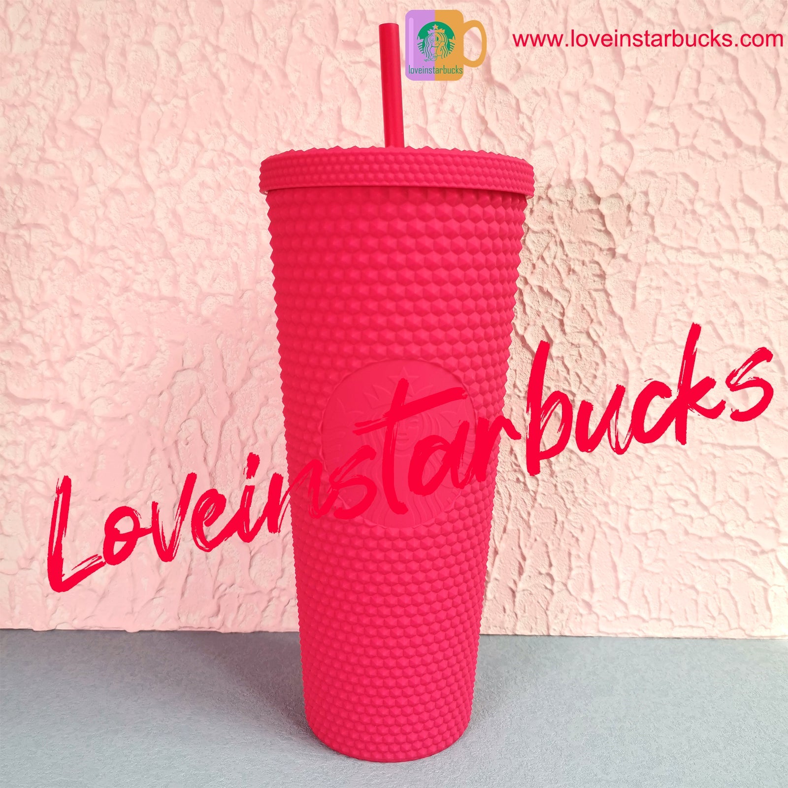 Starbucks 2021 Taiwan Tumbler Ruby Pink Matte Diamond Studded 24oz Straw Cold Cup - loveinstarbucks