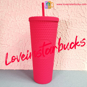 Starbucks 2021 Taiwan Tumbler Ruby Pink Matte Diamond Studded 24oz Straw Cold Cup - loveinstarbucks