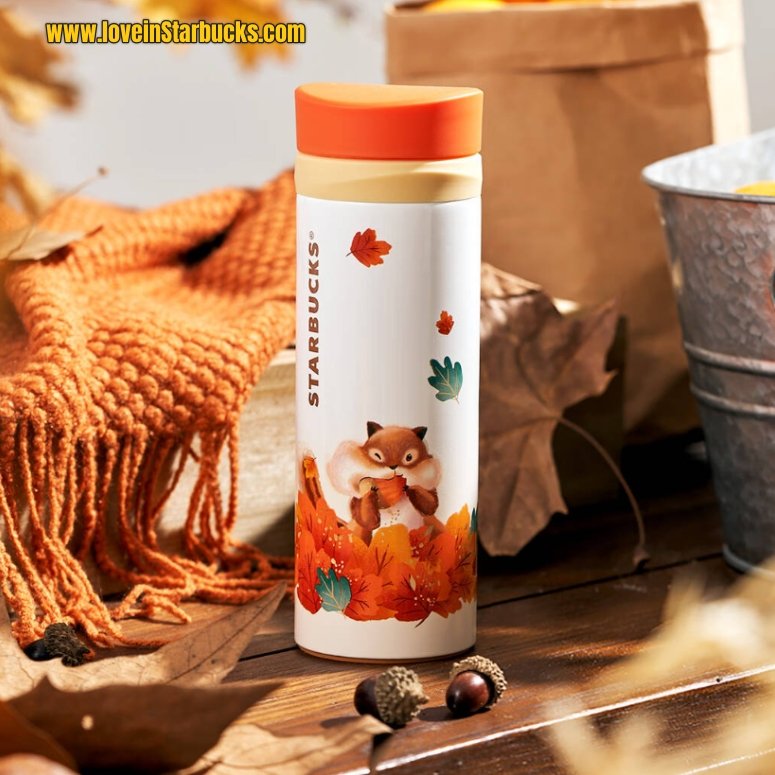 Starbucks 2022 autumn forest Maple Leaf Squirrel Stainless Steel Thermos Cup 355ml - loveinstarbucks