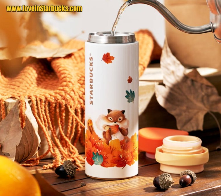 Starbucks 2022 autumn forest Maple Leaf Squirrel Stainless Steel Thermos Cup 355ml - loveinstarbucks