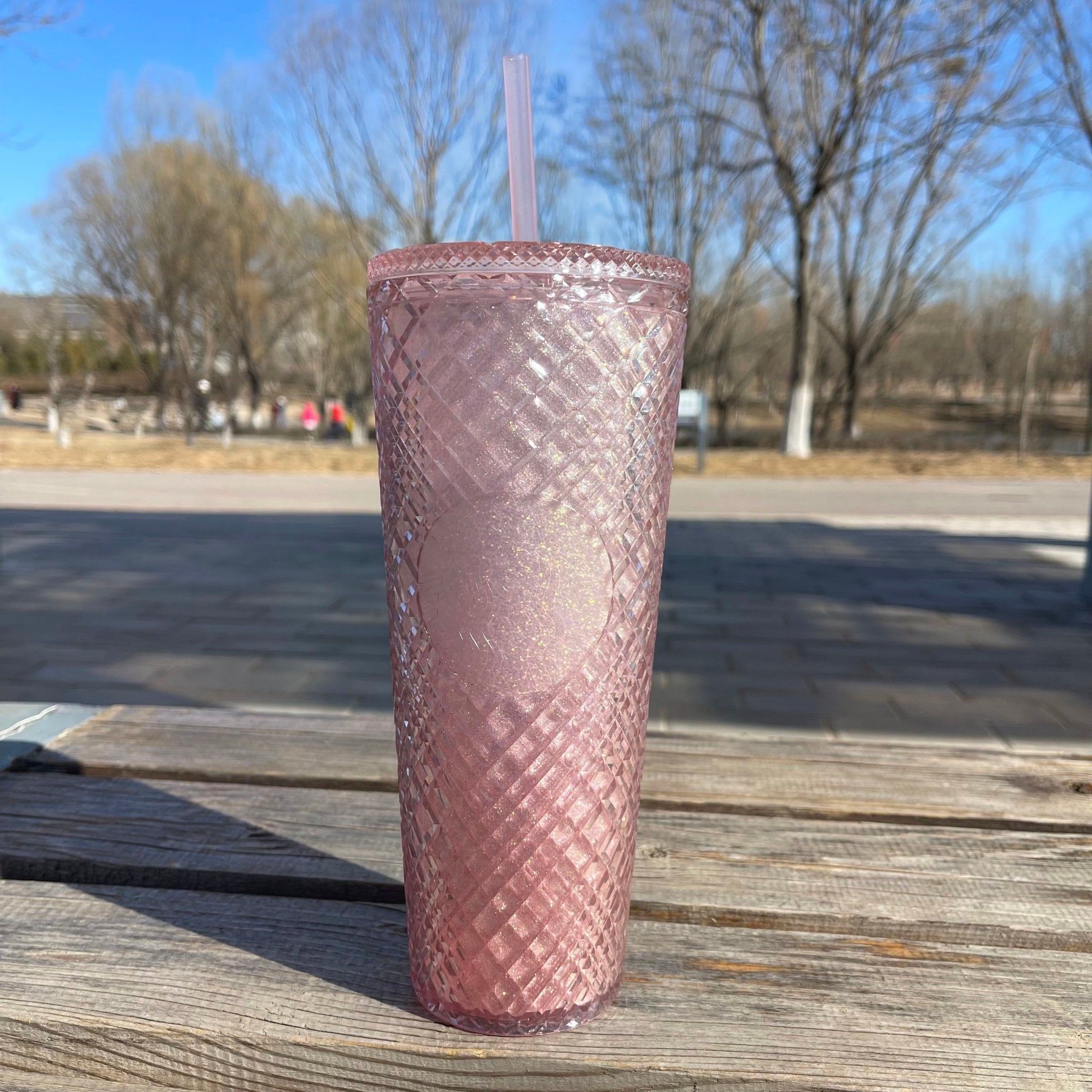 Starbucks Reusable Cold Cup Tumbler with Dark Pink Rose Crystals