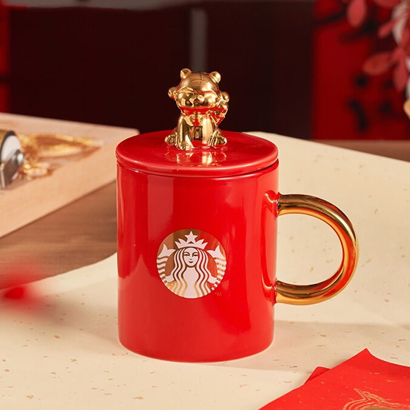 Starbucks cup Tiger Year 12oz Cute Tiger Palm Ceramic Mug Cup W/ Tiger Lid  Gifts