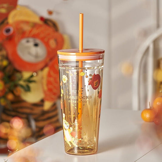 Starbucks 2022 New Year's Cute Tiger gradient Classic Glass Straw cup 20oz