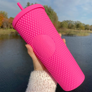 Starbucks China 2021 Tumbler Barbie Pink Matte Studded 24oz Straw Cold Cup