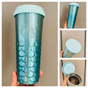 Starbucks China 2022 anniversary blue fish scales stainless steel thermos cup