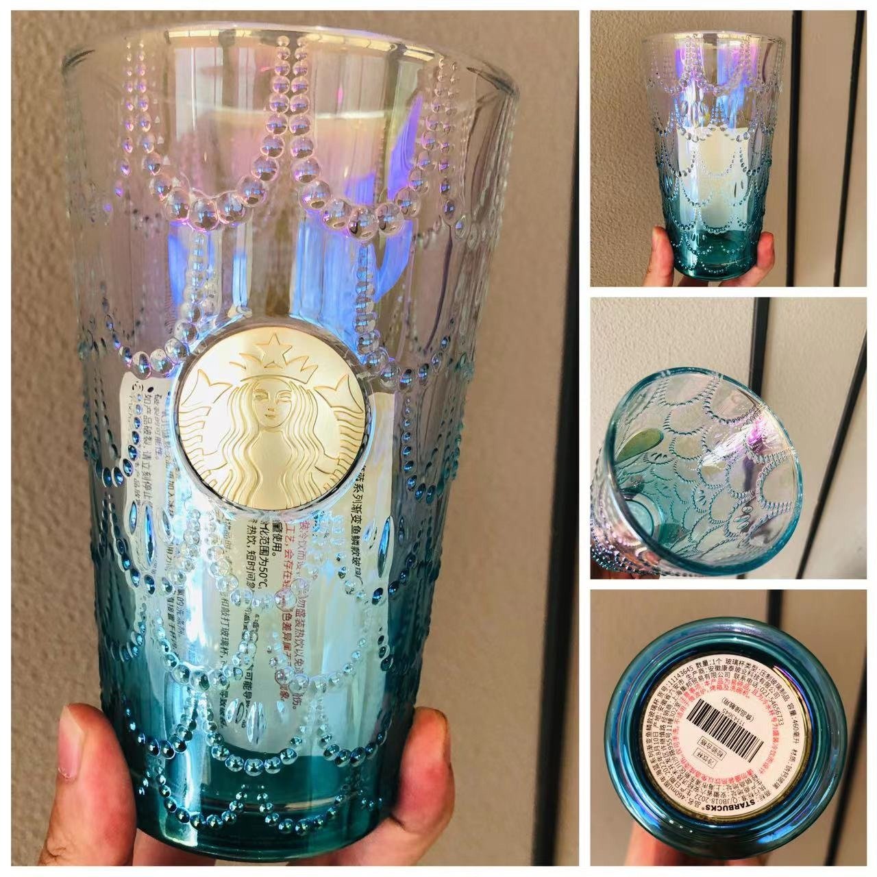 Starbucks China 2022 anniversary Sea blue gradient fish scales glass 460ml