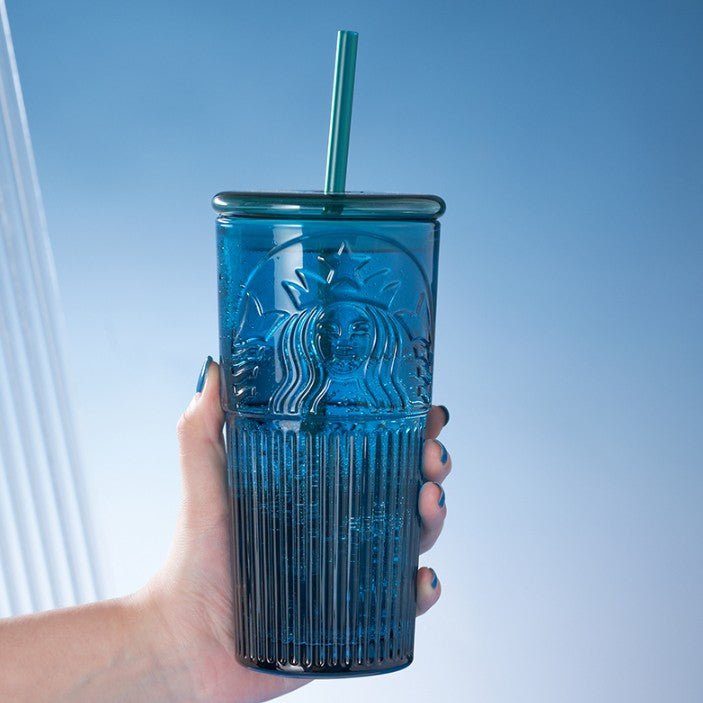 Starbucks 2022 China Summer Blue Ice Cream 16oz Glass Straw Cup