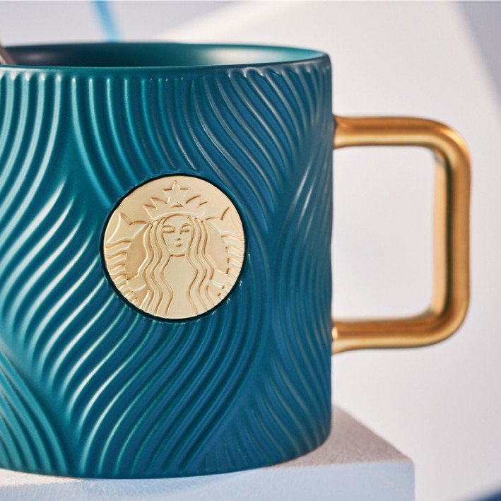 Starbucks China 2022 Christmas x1 blue green series - striped MUG 400ml