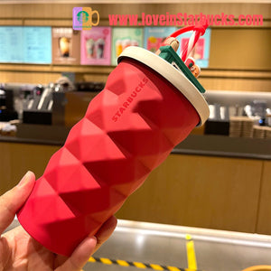 Starbucks China Red Pineapple Stainless steel straw cup 16oz