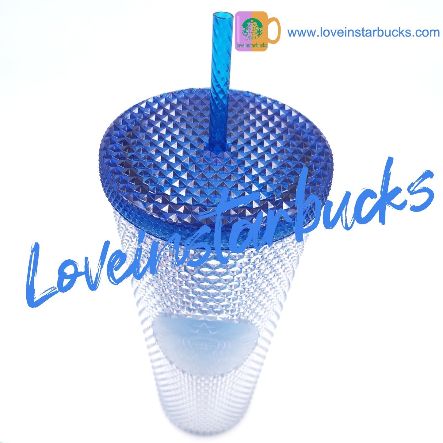 Starbucks Korea ice gradient Blue slick 24oz studded straw cup