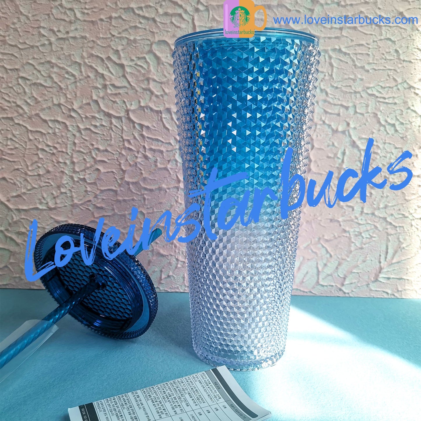 Starbucks Korea ice gradient Blue slick 24oz studded straw cup