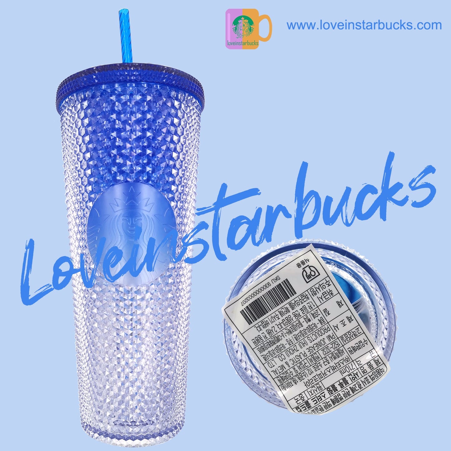 Starbucks Korea ice gradient Blue slick 24oz studded straw cup