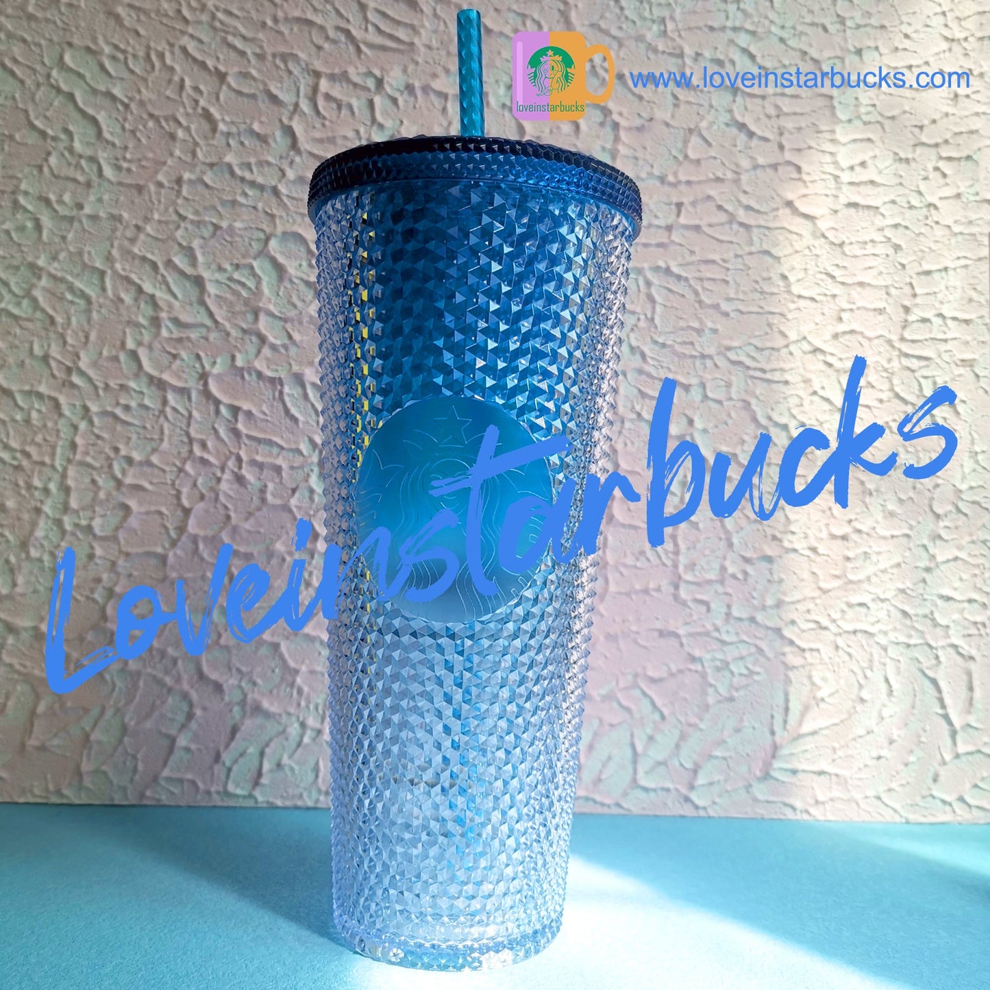 Starbucks Korea ice gradient Blue slick 24oz studded straw cup