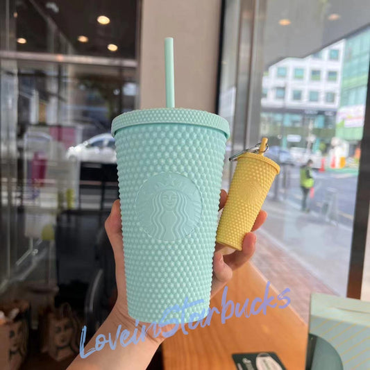 Starbucks Korea one teal matte studded straw Grande cup  and one yellow keychain