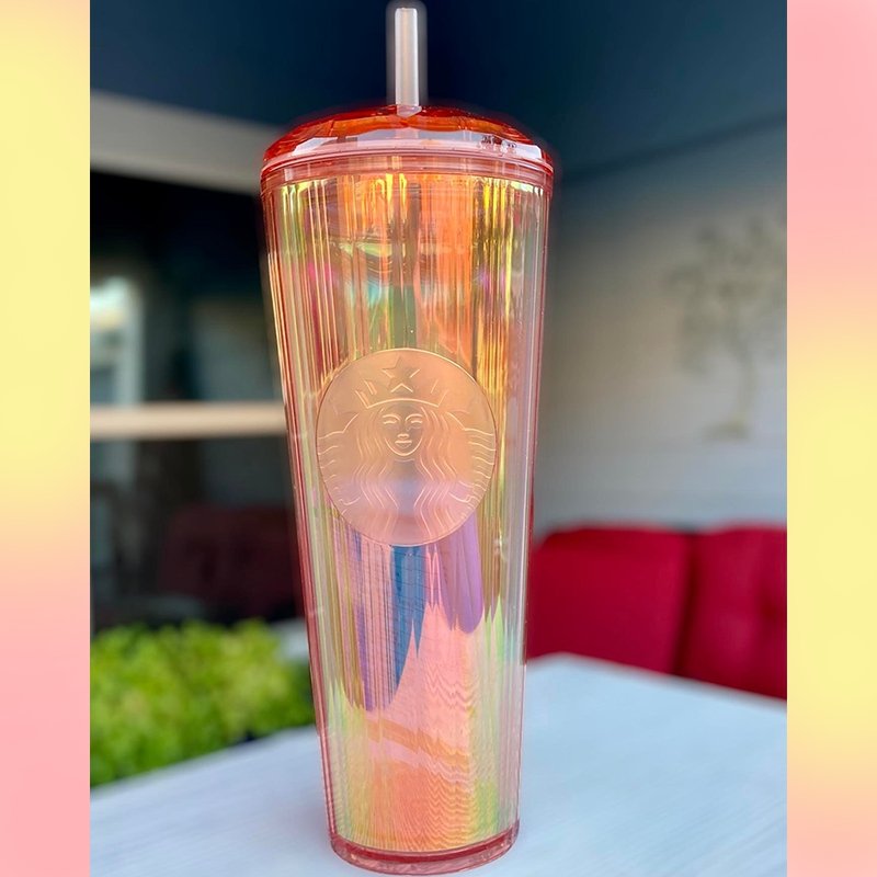 Starbucks China 2021 Pink Rose Gold Gradient Dome Straw Cup 24oz Tumbler  (Starbucks Pink Rose Gold Christmas 2021)