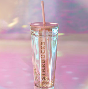 Starbucks pink and gray colorful Classic Glass Straw 20oz cup