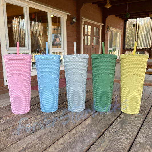 Starbucks Taiwan matte baby pink baby blue grey green yellow  24oz studded straw cup