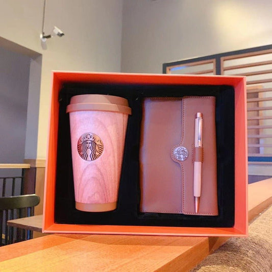 Starbucks warm autumn afterglow Wood Grain Travel Cup wiht notebook - loveinstarbucks